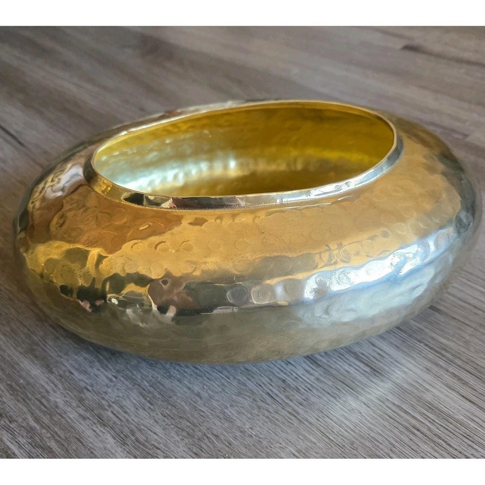 Vintage Hammered Solid Brass Pot Planter Made in India 11" Oval Shape Beautiful